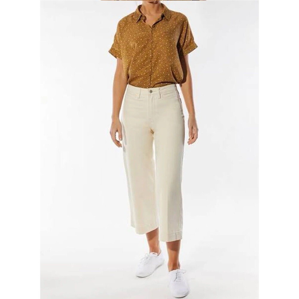 OAT New York Jeans Womens 4/27 Wide Leg Cropped High Rise Natural Tan Casual